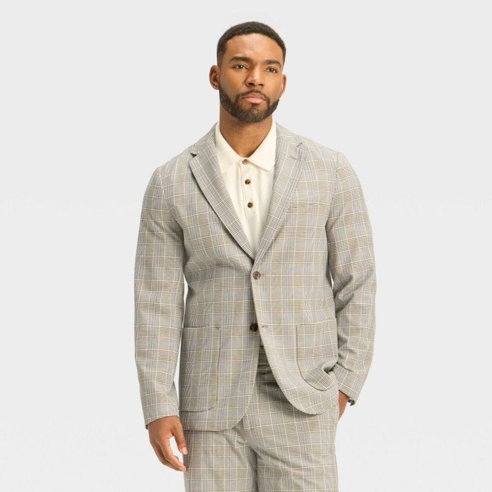 Houston White -  Men's Checkered Suit Jacket - Gray X Gray
